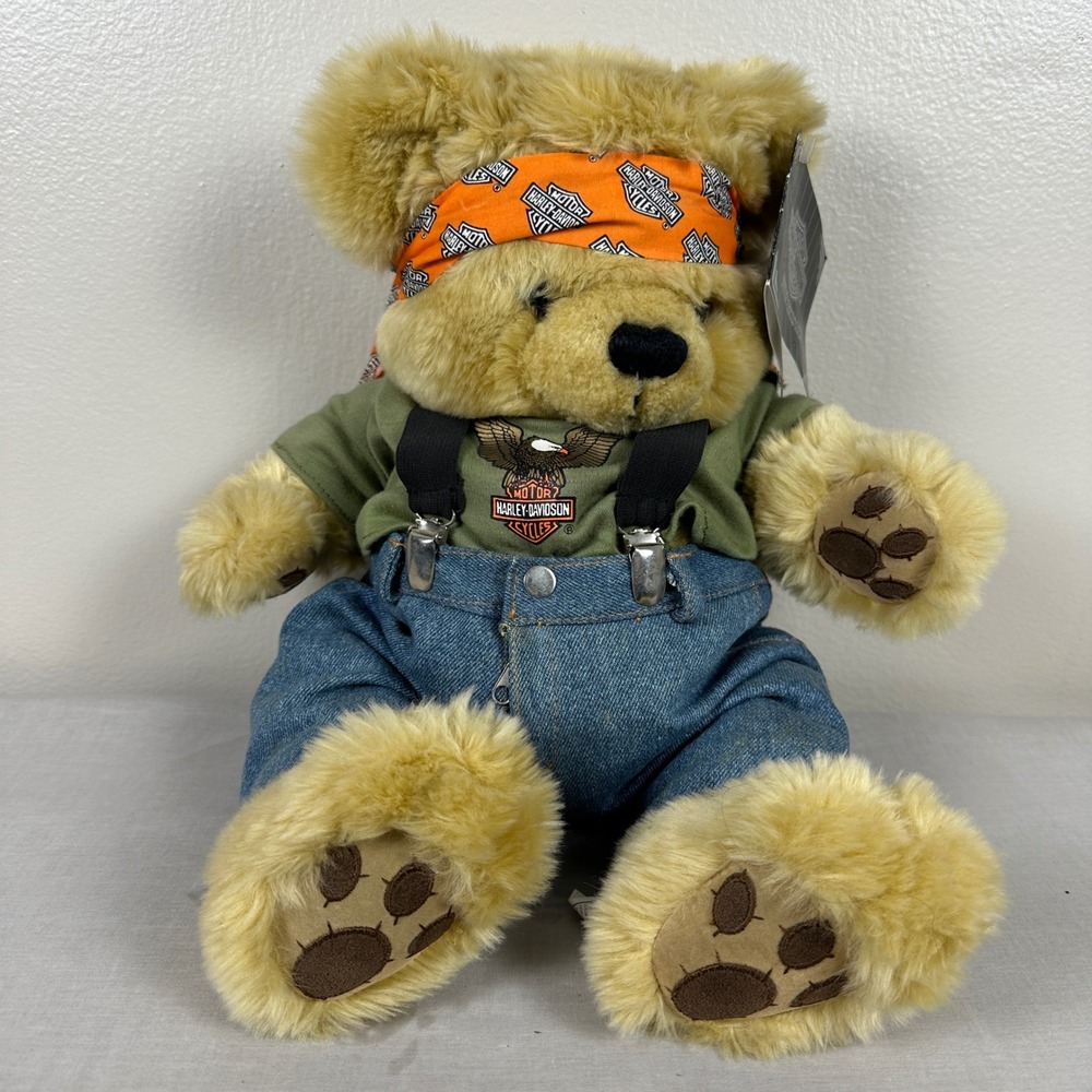 Harley-Davidson Unisex Small Plush Cruiser Bear Tan‎ Biker Bandana Overalls 1998